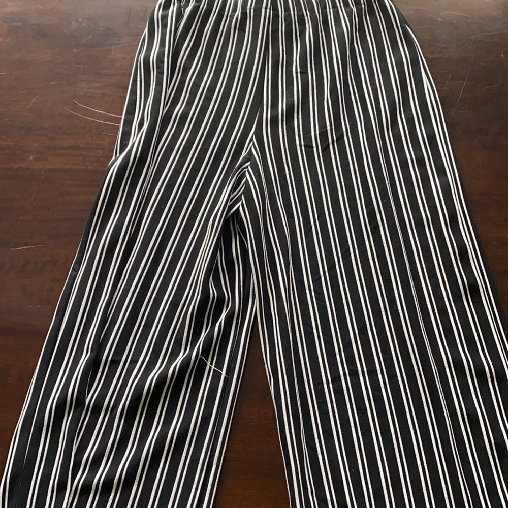 Black and White Striped High Waisted Flowy Pants